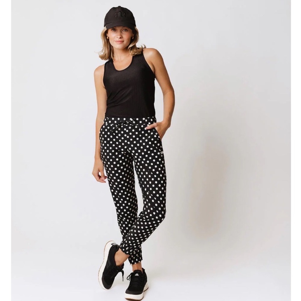 Albion Black White Polka Dot Jogger Pants Jetsetters Drawstring XL Tall Active